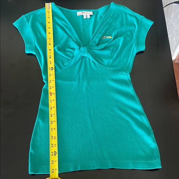 Lacoste & Malandrino EUC Teal Green Fitted Short Sleeve, Fitted Back Women’s Top - Picture 6 of 10